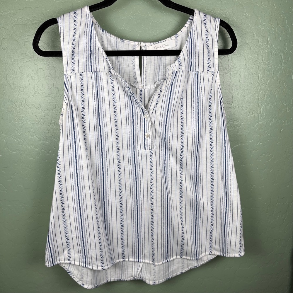 Eden & Olivia Womens XL Blue White Striped Sleeveless Blouse Buttons -Minor FLAW